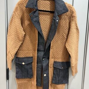 Trendy Tan and Black Denim Men's cardigan